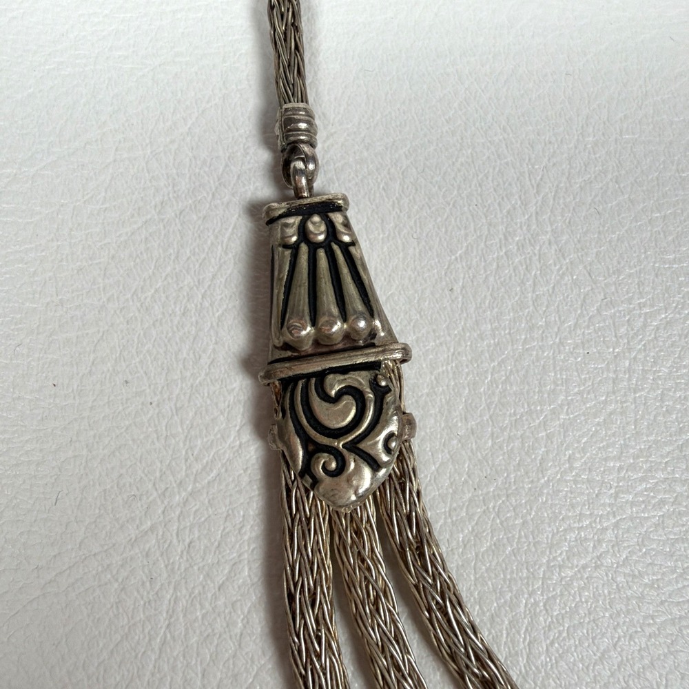 Vintage Artisan Silver Tone Woven Multi Strand Necklace 16-18" Ornate 36g Tribel - Picture 9 of 10